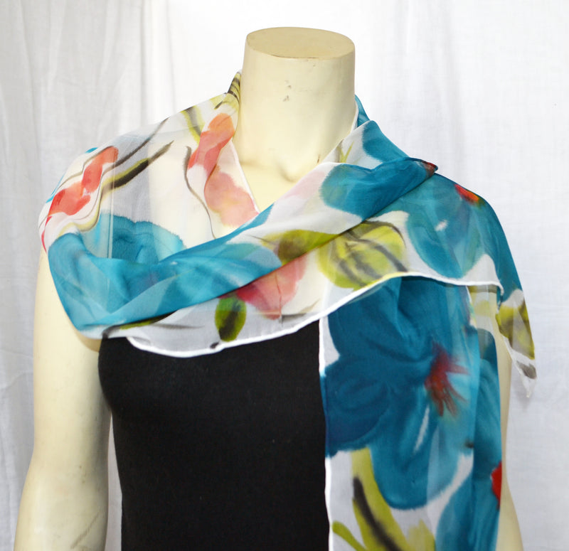 Abstract Blue Floral Scarf