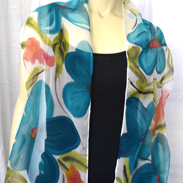 Abstract Blue Floral Scarf