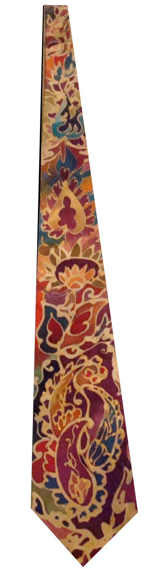 Intricate patterns from Kolkata alpona style is painted on this silk charmeuse ties. Dry clean only. The dyes are permanent after steam setting.