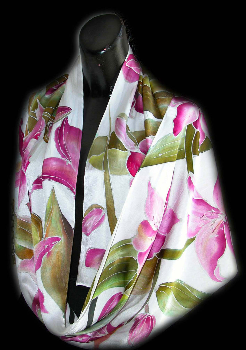 Pink Lily Scarf – Poshaq Silks by Joyita - Main Image